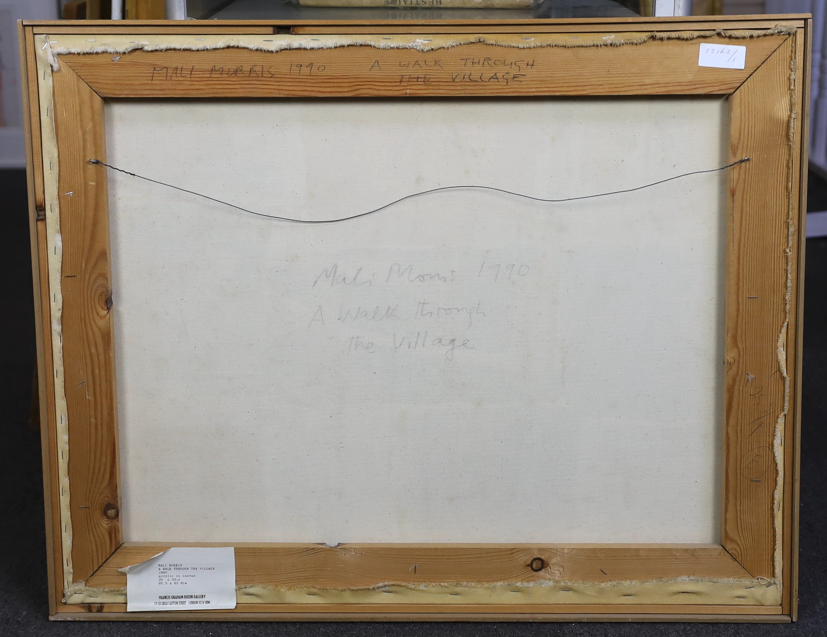 Mali Morris (English, b.1945), 'A walk through the village', acrylic on canvas, 65.5 x 84cm